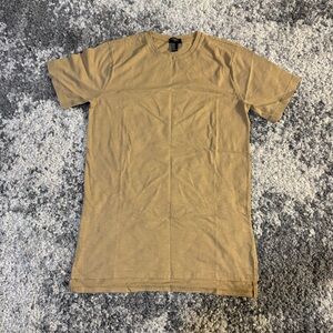 Forever 21 Men, Mens Longline Beige Tan Brown Short Sleeve T-shirt, Medium